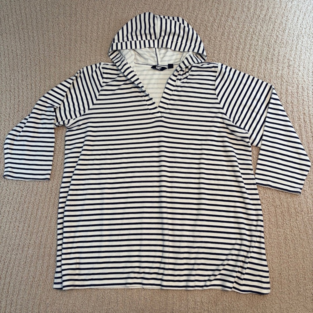 Lands End Navy White Terry Cloth Hooded Swim Cover Up Striped Tunic Womens XXL - Picture 2 of 6